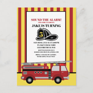 Red Firetruck Fire Fighter Child's 5th Birthday Postcard
