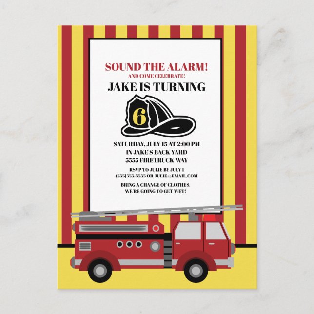 Red Firetruck Fire Fighter Child's 6th Birthday Postcard (Front)