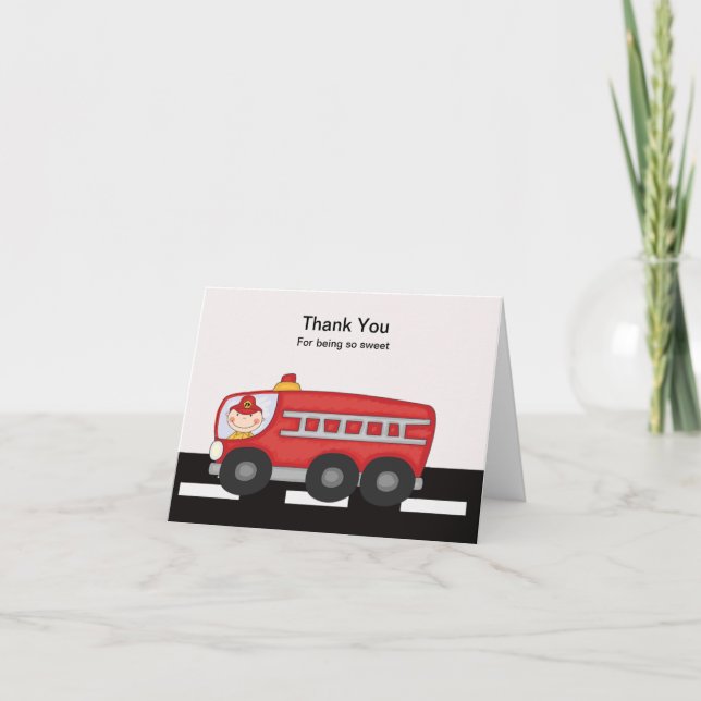 Red Firetruck on Street Thank You Card (Front)