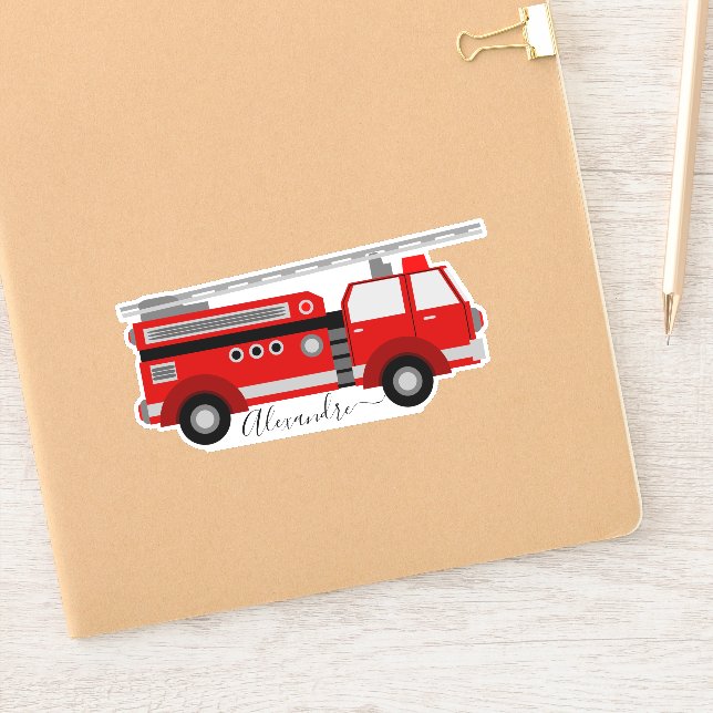 red firetruck personalised your name sticker (Notebook)