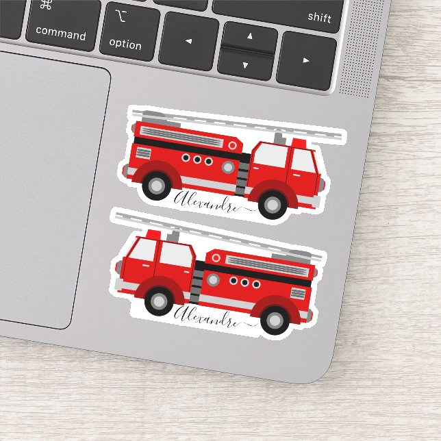 red firetruck personalised your name sticker (Detail)