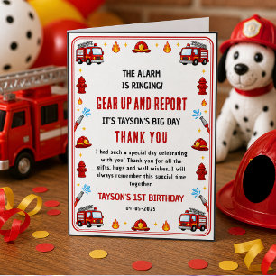 Red Firetruck Sound the Alarm Boy Birthday Thank You Card
