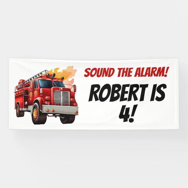 Red Firetruck Sound the Alarm Child's Name Age  Banner (Horizontal)