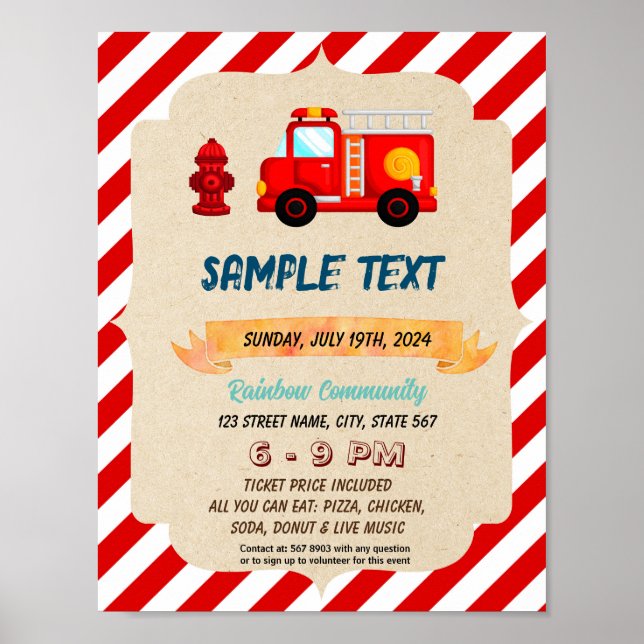 Red Firetruck theme flyer Poster (Front)