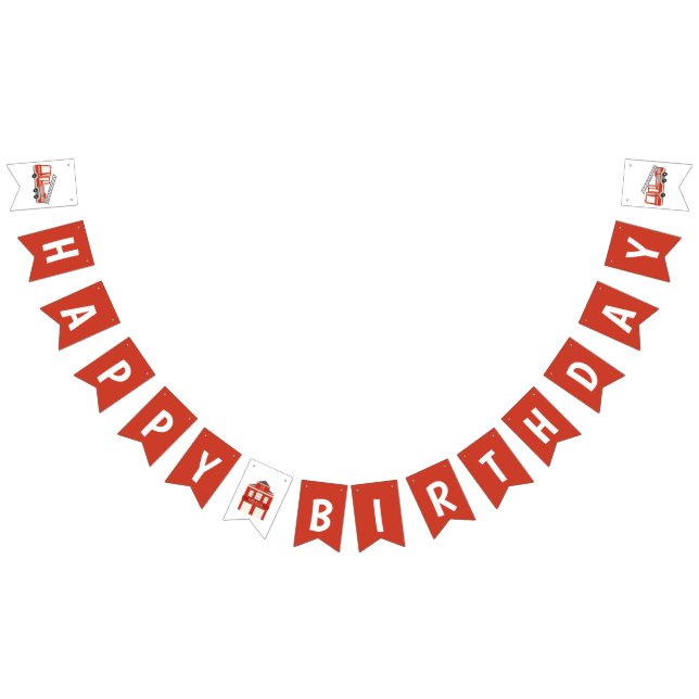 Red Firetruck Theme Happy Birthday Bunting (All)