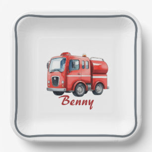 Red firetruck upsherin birthday party  paper plate
