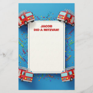 Red Firetrucks Customized Name Mitzvah Notes Stationery