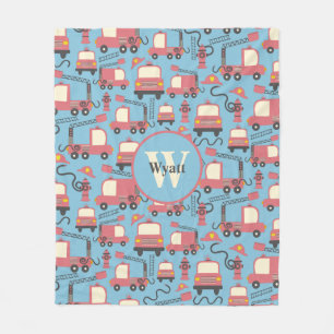 Red Firetrucks Firefighter Kids Personalised Fleece Blanket