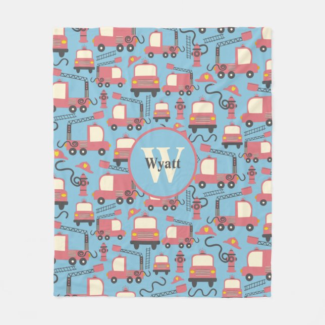 Red Firetrucks Firefighter Kids Personalised Fleece Blanket (Front)