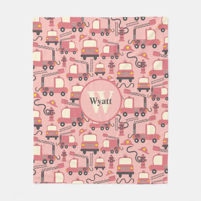 Red Firetrucks Firefighter Kids Personalised Fleece Blanket (Front)