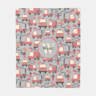 Red Firetrucks Firefighter Kids Personalised Fleece Blanket