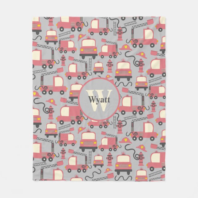 Red Firetrucks Firefighter Kids Personalised Fleece Blanket (Front)