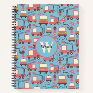 Red Firetrucks Firefighter Kids Personalised Notebook