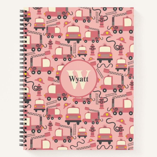 Red Firetrucks Firefighter Kids Personalised Notebook (Front)