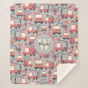 Red Firetrucks Firefighter Kids Personalised Sherpa Blanket