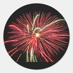 Red Fireworks Classic Round Sticker