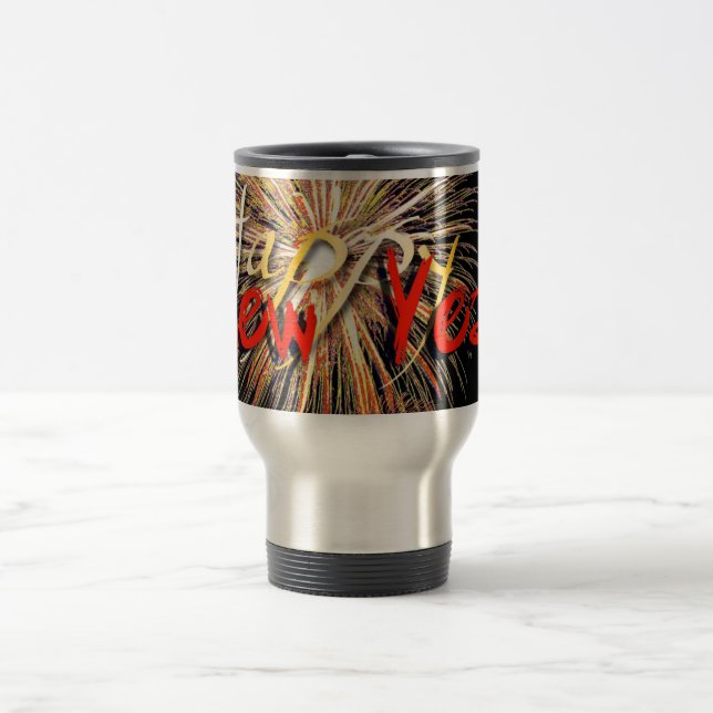 Red Fireworks Happy New Year 2019 Travel Mug (Center)