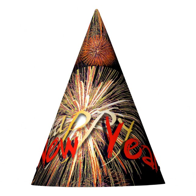 Red Fireworks Happy New Year 2025 Party Hat (Front)