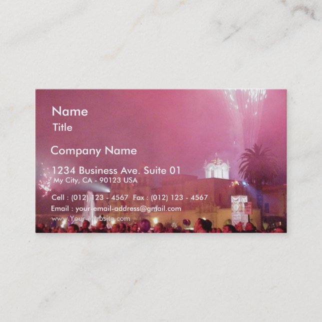 Red Fireworks In Balboa Park Business Card (Front)