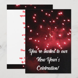 Red Fireworks New Year's Invitations