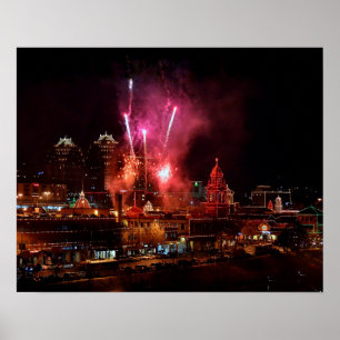 Red Fireworks Over The Kansas City Plaza Lights Poster