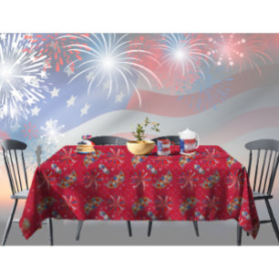 Red Fireworks Sparks Independence Party  Tablecloth