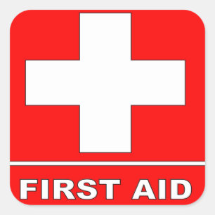 Red First Aid Sign Square Sticker