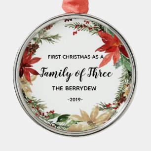 Red First Christmas as a Family of Three ornament