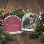 Red | First Christmas as Mr. & Mrs. Wedding Photo Snowglobe<br><div class="desc">Mark your first Christmas together with this striking red snow globe by Redwood & Vine Design Co. Featuring the phrase Our First Christmas as Mr. & Mrs., customisable details, and a wedding photo on the back, it’s the perfect keepsake for newlyweds. A heartfelt gift or romantic holiday decoration that celebrates...</div>