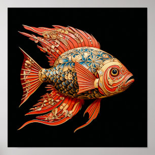 Red Fish Dark Painting  Poster