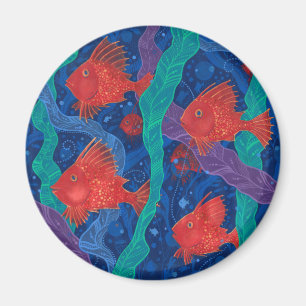 Red Fish, Seaweed Sea Ocean Animals Underwater Art Magnet
