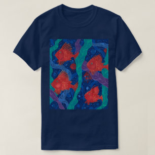 Red Fish, Seaweed Sea Ocean Animals Underwater Art T-Shirt