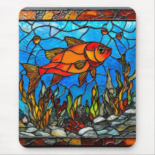 Red fish stained glass mouse mat