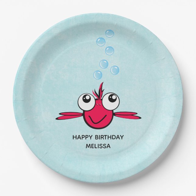 Red Fish with Big Eyes Cartoon Illustration Paper  Paper Plate (Front)