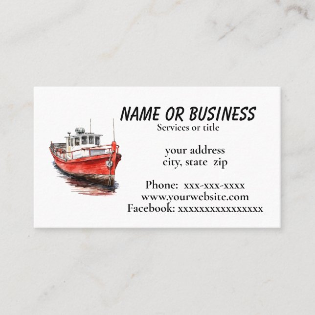 Red fishing boat business card (Front)