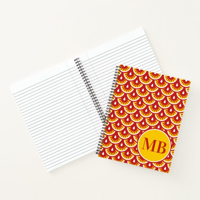 Red Fishscale Pattern Personalised Notebook (Inside)