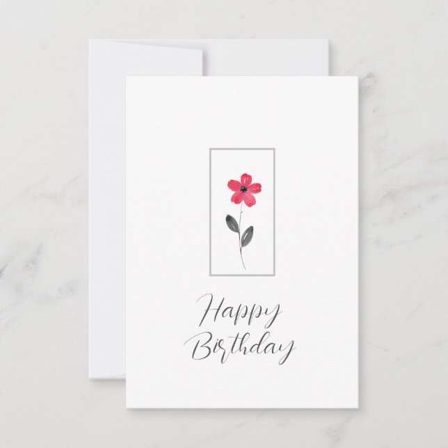 Red Five Petal Watercolor Flower Card (Front)