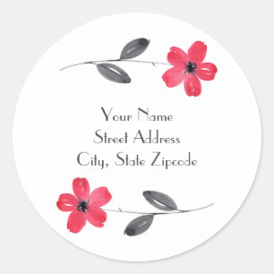 'Red Five Petal Watercolor Flower' Labels