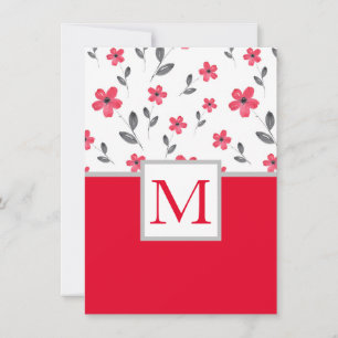 Red Five Petal Watercolor Flower Pattern Card