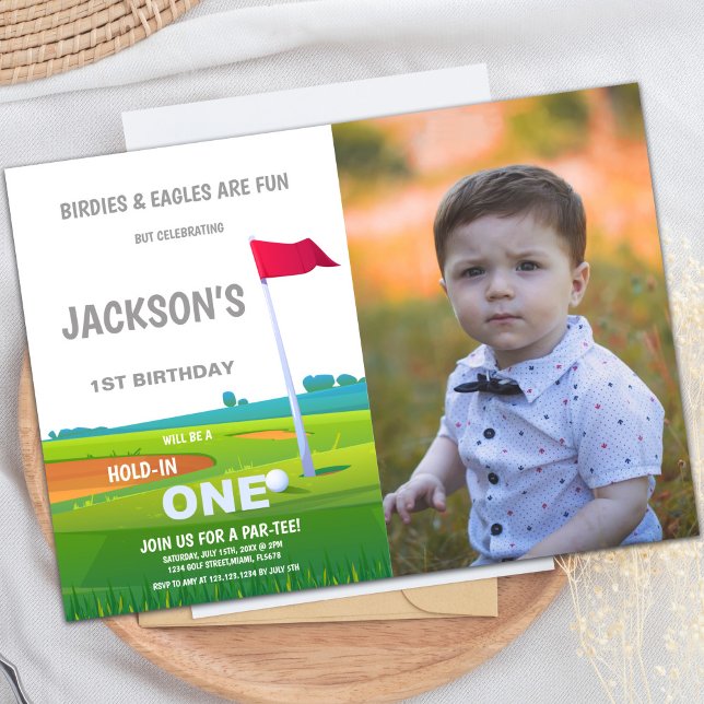 Red Flag Golf Birthday Invitations with photo (Red Flag Golf Birthday Invitations with photo)