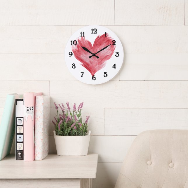 Red Flame Heart Large Clock (Reading Room)