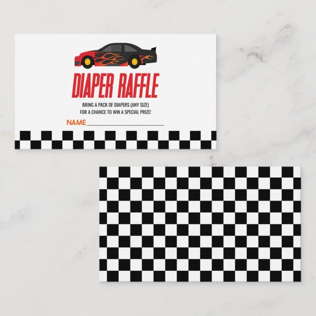 Red Flame Race Car Baby Shower Diaper Raffle Enclosure Card (Front/Back)