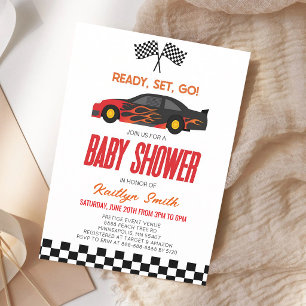 Red Flame Race Car Baby Shower Invitation