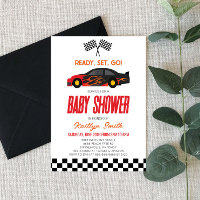 Red Flame Race Car Chequered Race Flag Baby Shower