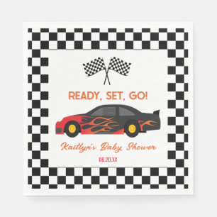 Red Flame Race Car Ready Set Go Baby Shower Napkin