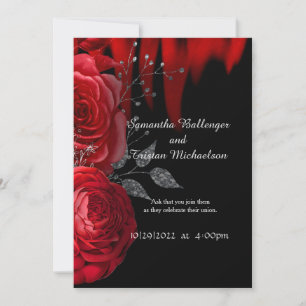 Red Flame Roses Gothic Wedding Invitation