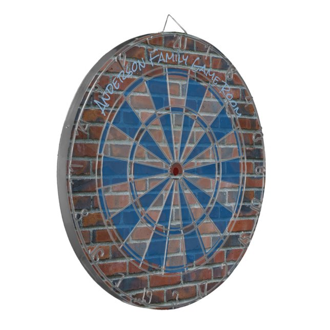 Red Flamed Brick Graffiti wall Custom Message Dartboard (Front Left)