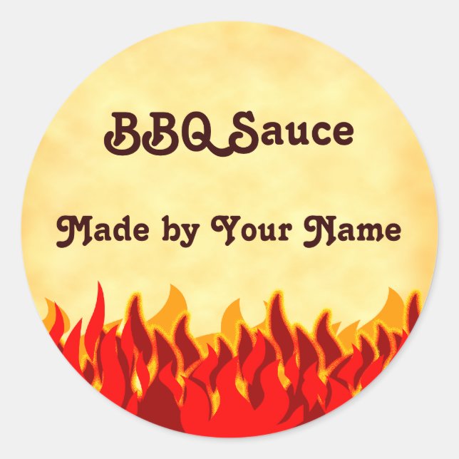 Red Flames BBQ Editable Classic Round Sticker (Front)