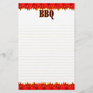 Red Flames BBQ Saying Lined Stationery