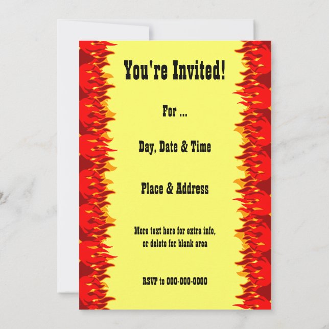 Red Flames Custom 5x7 BBQ Invitation (Back)
